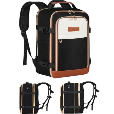 Afbeelding van MOCOCITO Vliegtuigcabine reisrugzak, 40 x 20 25 cm, reistas voor Ryanair EasyJet handbagage, uniseks, waterdicht, liter, Zwart + Bruin, Modieus