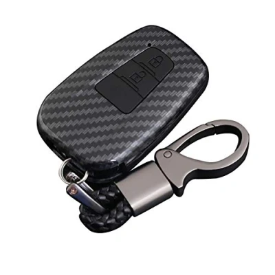 Afbeelding van Happyit Koolstofvezel ABS Siliconen Autosleutel Cover Case Sleutelhanger voor Toyota CHR C HR 2017 2018 2019 Prius 2 Knoppen (zwart)
