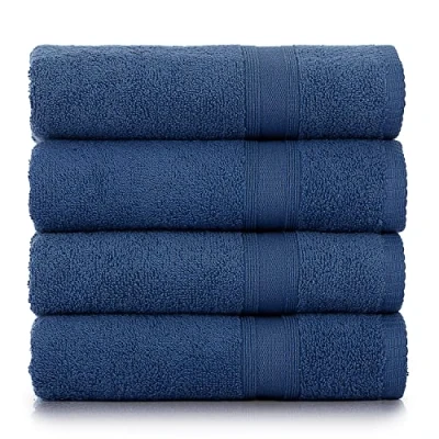 Afbeelding van Tuiste Blauwe handdoeken van 100% katoen, 4 delig, zacht en absorberend, kleur: blauw