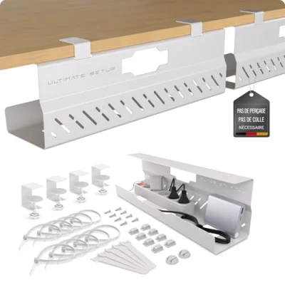 Afbeelding van Premium kabelafdekking voor bureau zonder boren, kabelbeheer, bureau, flexibele kabelgoot, hoog draagvermogen (wit, 2 stuks)