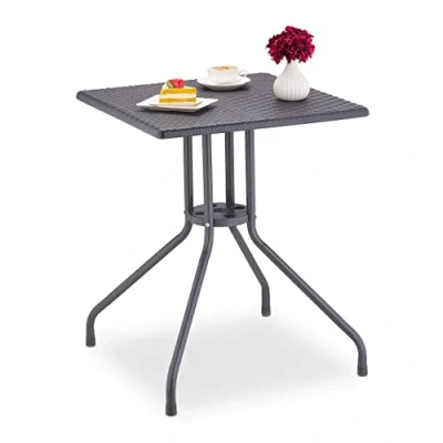 Afbeelding van Relaxdays tuintafel vierkant balkontafel rotanlook buitentafel eettafel voor buiten