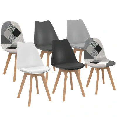Image de Lot de 6 chaises scandinaves SARA gris foncé, clair, blanc, noir et patchworks noirs, blancs