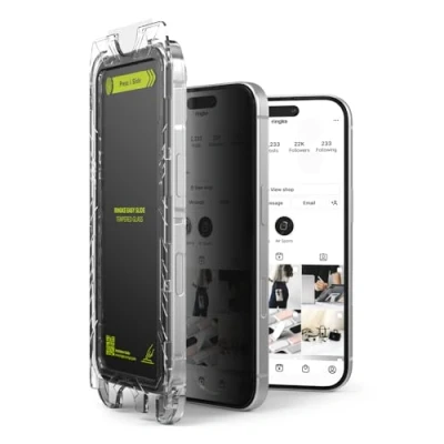 Afbeelding van Ringke Easy Slide Privacy Gehard Glas Compatibel met iPhone 16 Pro Anti Spionage HD Kwaliteit Kras 9H Hardheid Gemakkelijk Toepassing Schermbeschermer