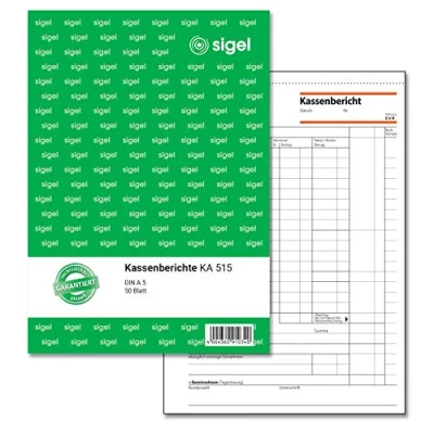 Afbeelding van Sigel, Formulier, Kasverslagformulier Papierformaat: DIN A5 Aantal exemplaren: 1 exemplaar (50 x)