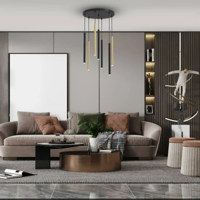 Afbeelding van Hanglamp Monza, zwart/goud, 7 lamps