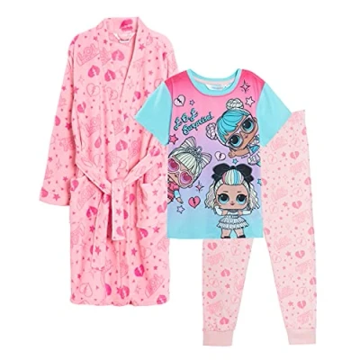 Afbeelding van LOL Surprise Bijpassende badjas en pyjama voor meisjes, 3 delige set, met pyjama, Roze