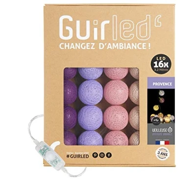 Afbeelding van GuirLED Lichtketting met bolletjes van katoen, USB, 2 uur nachtlampje voor baby&#039;s, incl. A dubbele USB adapter, 3 intensiteiten, 16 bolletjes, 1,6 m, Provence