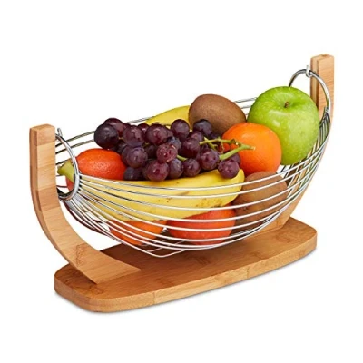 Afbeelding van Relaxdays fruitschaal metaal rvs fruitmand fruit hangmat hangende