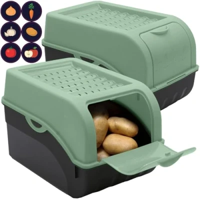 Afbeelding van ARTECSIS Set van 2 bewaardozen voor levensmiddelen, fruit en groenten, met 6 stickers, 5 liter, saliegroen