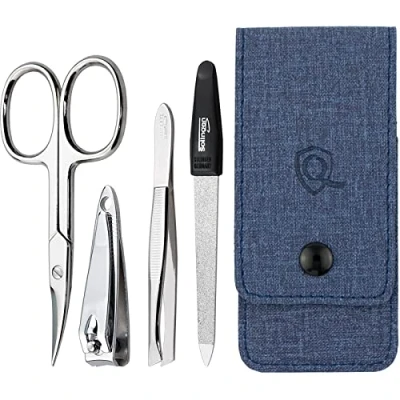 Afbeelding van marQus Solingen Duitsland Manicureset 4 delig inclusief schaartje, nagelvijl, nagelknipper en pincet met koffer perfect voor hem of haar thuis op reis , Carbon Kleur