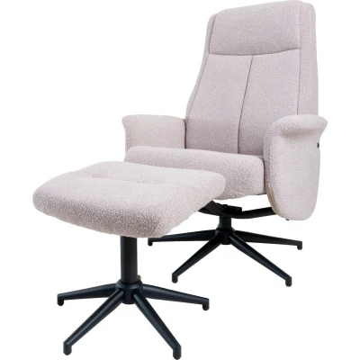 Afbeelding van Home67 Relaxfauteuil Bindy + Hocker Bouclé Naturel