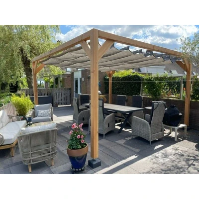 Afbeelding van Pergola 324x424 douglashout Harmonicadoek B 2,90 x L 4,00 m zonwering Arctic White Shadow ComFort