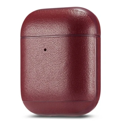 Afbeelding van AirPods 1/2 hoesje Genuine Leather Series hard case Wijn rood