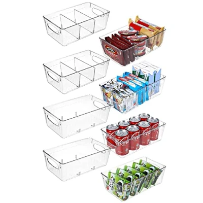 Afbeelding van 8 stuks hoog quality koelkast organizer, organisator van stapelbare keukens met schotten, opbergdoos transparante container voor pantry, vriezer, kast, lade, kantoor bpa