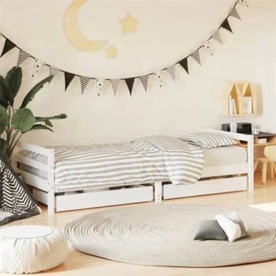 Afbeelding van Kinderbedframe Met Lades 80X200 cm Massief Grenenhout Zwart 90 x 190 / Wit