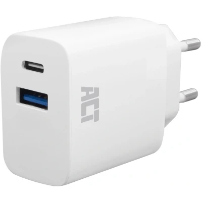 Afbeelding van ACT AC2122 USB C &amp; A Lader 20W Power Delivery PPS Quick Charge GaNFast Wit