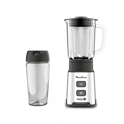 Image de Moulinex Pulseo LM17GD Mixeur en verre simple 400 W, 4 lames de 700 ml, récipient portable 600 2 vitesses, pour jus et smoothies, acier inoxydable