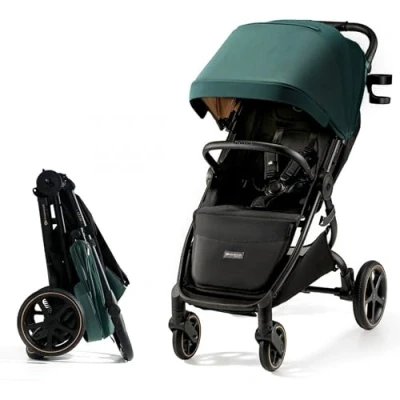 Afbeelding van Kinderkraft MITZY Kinderwagen Geschikt tot 27 kg XL Zitplaats Volledige Vering Lichtgewicht en Compact Vouwbaar UPF50+ Waterdichte Kap Ventilatiepaneel 360 Draaiwielen Met Moskitonetten Bekershouder Groente