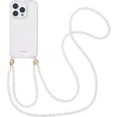 Afbeelding van imoshion Hoesje Geschikt voor iPhone 16 Pro Max met koord Backcover + armband Parels 2.0 transparant
