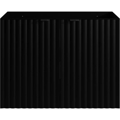 Afbeelding van Zwevend, geribbeld wastafelmeubel Zwart L80 cm ZILGA L 80 x H 60 D 44