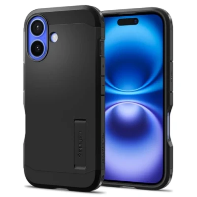 Afbeelding van Spigen Tough Armor Hoesje Geschikt voor Apple iPhone 16 Back Cover met Kickstand Zwart