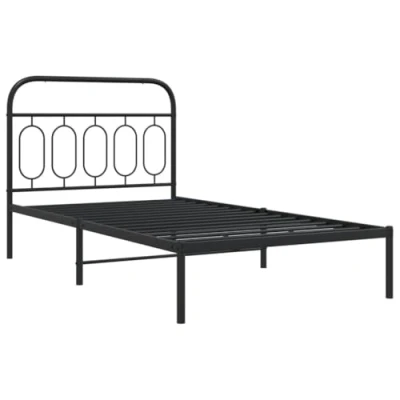 Afbeelding van Bedframe met hoofdbord metaal zwart 100x190 cm