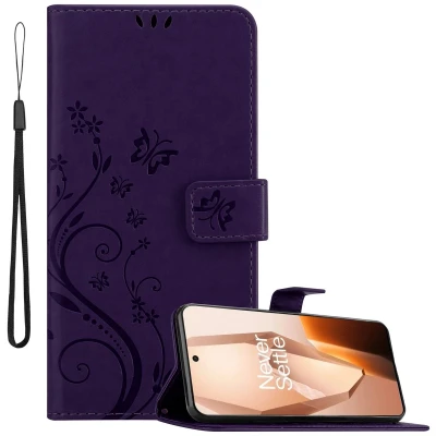 Afbeelding van Cadorabo Hoesje geschikt voor OnePlus 13R in BLOEMEN DONKER PAARS Beschermhoes bloemmotief met magnetische sluiting, standfunctie en kaartsleuven Book Case Cover Etui