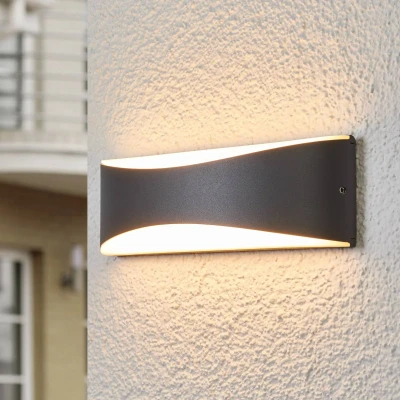 Afbeelding van Lucande LED wandlamp buiten 50lichts aluminium, polycarbonaat H: 7.2 cm antraciet, gesatineerd Inclusief lichtbronnen