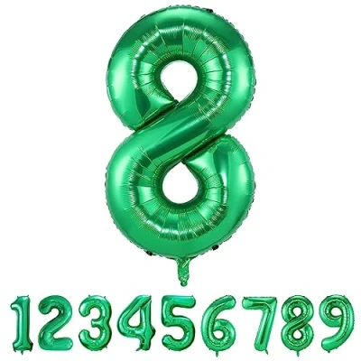 Afbeelding van Verjaardagsballon 8 jaar, opblaasbare ballon, reuzenballonnen, XXL, groen, 101 cm, verjaardagsdecoratie, cijferballon voor verjaardag, heliumvloot