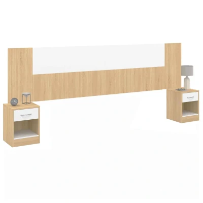 Image de Tête de lit SAPA chevets modulables pour 140, 160 ou 180 cm bois et blanc