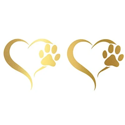 Afbeelding van Finest Folia Set van 2 poten en hart stickers 10 x 11 cm Hond kat Voor auto, motorfiets, muur, laptop, meubels Hondenpoot motief K017 goud