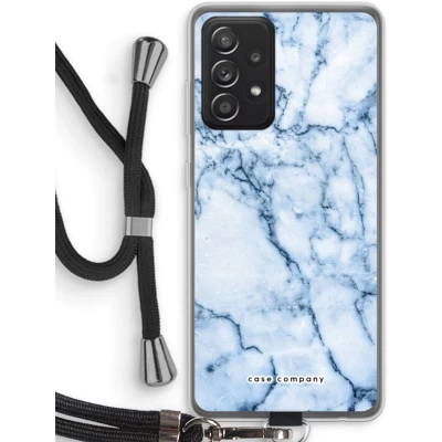 Afbeelding van Case Company® hoesje met Koord geschikt voor Samsung Galaxy A52s 5G Blauw marmer Telefoonhoesje Zwart Bescherming aan alle Kanten en Over de Schermrand