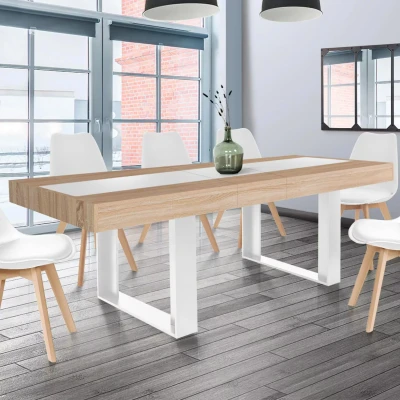 Afbeelding van Table à manger extensible PHOENIX 6 10 personnes bois et blanc bande centrale blanche 160 200 cm
