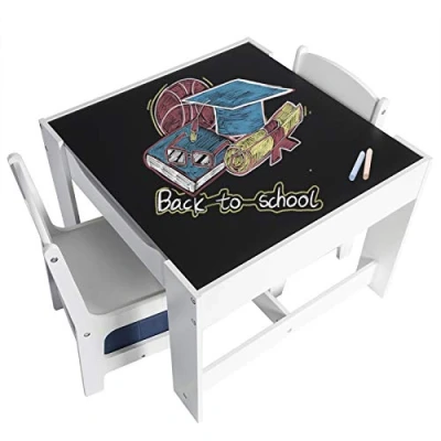 Afbeelding van EUGAD 0001ETZY Kindermeubelset, 1 tafel en 2 stoelen met opberglade onder de zitting, grijs + wit