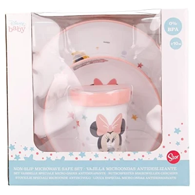 Afbeelding van Antislip babyservies bestaande uit leerbeker, kom en lepel Minnie Indigo Dreams