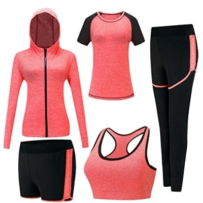 Afbeelding van Zetiy Yoga trainingspak voor dames, 5 delig, sportkleding yoga, fitness, hardlopen, joggen, gymnastiek, Oranje