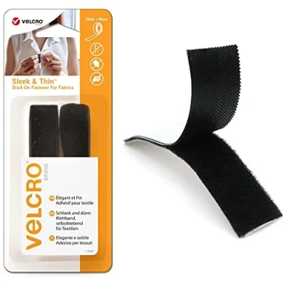 Afbeelding van VELCRO Brand Sleek &amp; Thin voor stoffen, plakband, 19 mm x 60 cm, zwart, zacht, zeer licht, zelfklevende achterkant, naadloos VEL 30098 WEU, cm