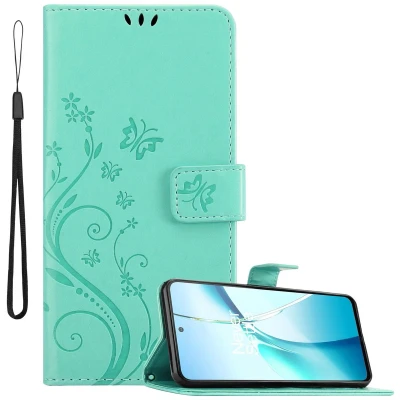 Afbeelding van Cadorabo Hoesje geschikt voor OnePlus Nord CE4 Lite in BLOEMEN TURKOOIS Beschermhoes bloemmotief met magnetische sluiting, standfunctie en kaartsleuven Book Case Cover Etui