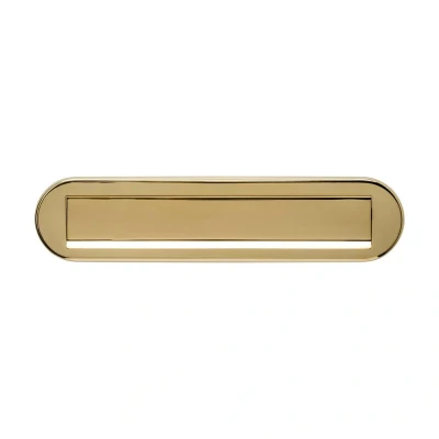 Afbeelding van Intersteel Briefplaat ovaal 340x80mm met klep/regenrand PVD messingkleur