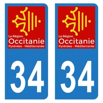 Afbeelding van HADEXIA Stickers kentekenplaat auto afdeling 34 Herault Logo Regio Occitanië
