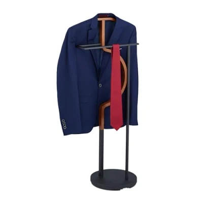 Afbeelding van Relaxdays dressboy slaapkamer houtlook zwart kledingbutler staal kledingstandaard