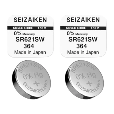 Afbeelding van SEIZAIKEN 364 SR621SW 2 stuks zilveroxide knoopcellen voor horloge, 1,55 V, 0% kwik, 100% Made in Japan