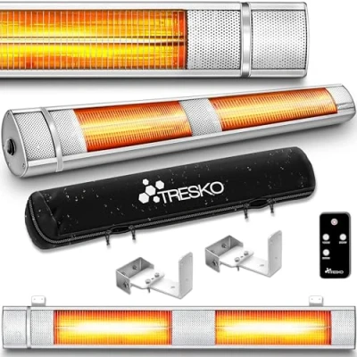 Afbeelding van TRESKO muur heater 3000W zilver met afstandsbediening infrarood terrasverwarmer warmtestraler