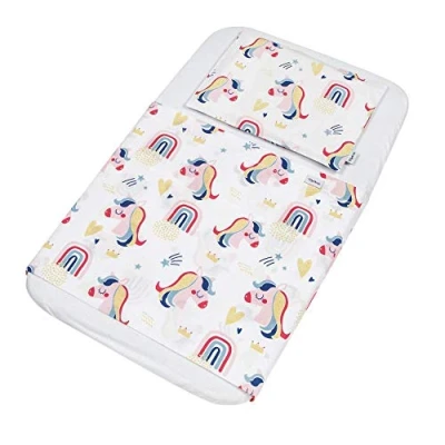 Afbeelding van Flyideas Hoeslakens voor Wiegje Co Sleeper 3 Delige Set 90x55 Cm 1x Hoe slakens + Bovenblad Kussen Beschermer Wiegen Mosesmand Wieg, Oval 100% Puur Oeko TEX Katoen