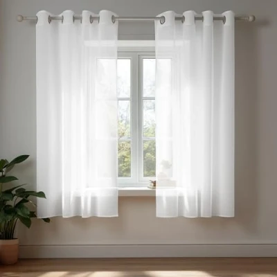 Afbeelding van Deconovo Gordijnen, set van 2 stuks, wit, decoratie voor slaapkamer, woonkamer, met oogjes, 140 x 138 cm