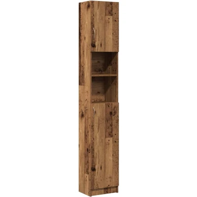 Afbeelding van Badkamerkast 32x25,5x190 cm bewerkt hout oud houtkleurig
