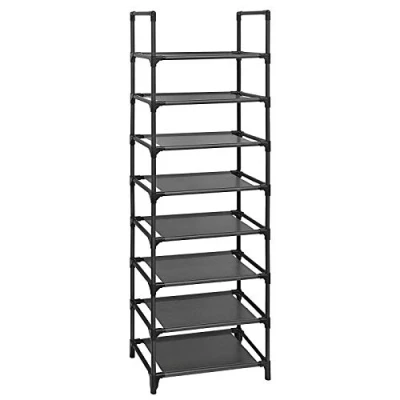Afbeelding van Schoenenrek met 8 planken, Staand rek, Multifunctioneel, Schoenopslag, Metalen frame, Vliesstof, voor 16 20 paar schoenen, Gang, Slaapkamer, Keuken, 46 x 28 145 cm, zwart LSR24BK