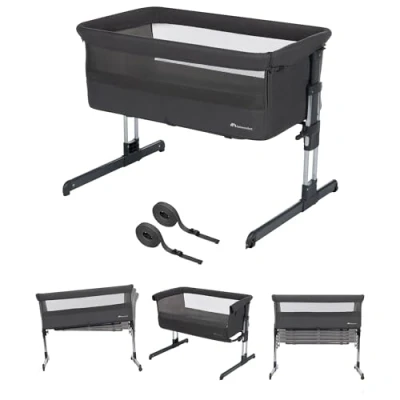 Image de Bebeconfort Calidoo, Lit Cododo Bébé et Berceau 2 en 1, 0 6 mois (0 9 kg), Inclinable, 5 Hauteurs, Grand Matelas Rembourré, Côtés Filet, Côté Pliable Facilement, Tinted Graphite