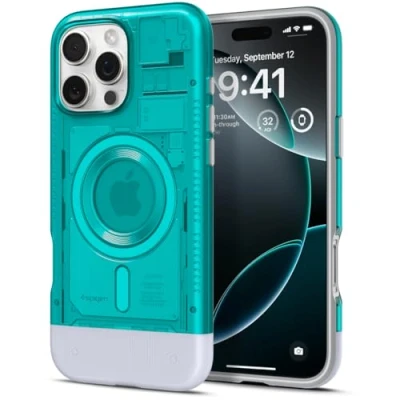 Afbeelding van Spigen Classic C1 MagFit Hoesje Geschikt voor Apple iPhone 16 Pro Max Compatibel met MagSafe Retro Back Cover Blauw