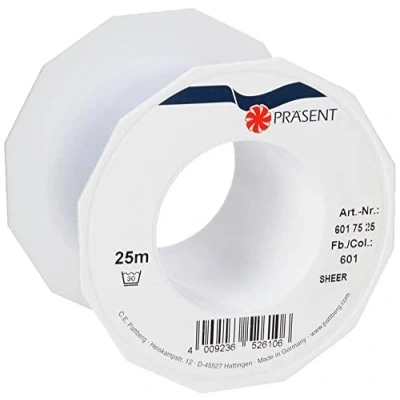 Afbeelding van PRÄSENT C.E. Pattberg Sheer Organza lint 25 m wit voor het verpakken van geschenken, 72 mm breed, accessoires decoratie en knutselen, decoratief